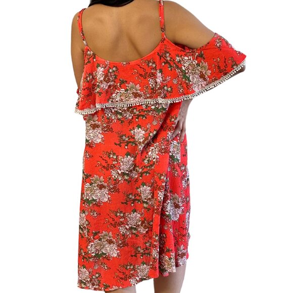 Orange Floral Off-shoulder Spring Dress - Picture 4 of 7